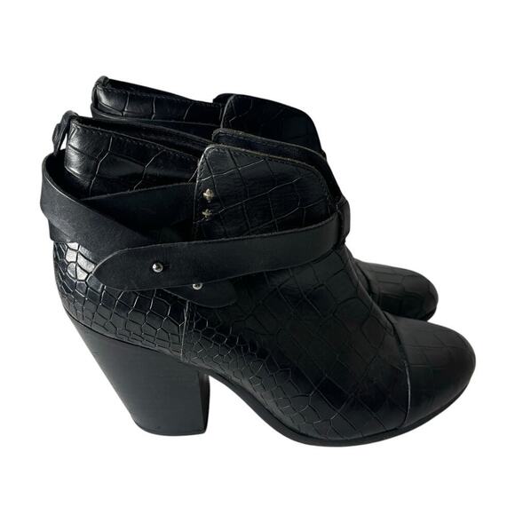 Rag & Bone Harrow Crocodile-Embossed Leather Booties Black Size 10 - Picture 2 of 7